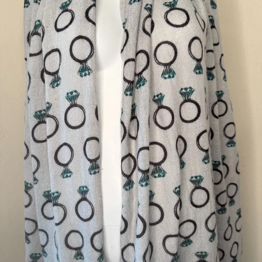 YARNZ Diamond Ring Pattern Cashmere Wool Oversized Scarf Wrap Grey Teal Brown